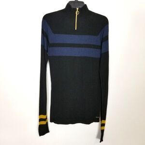 Sweaty Betty Black Turtleneck with Blue Stripes and Yellow Accents
